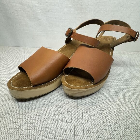 URBAN OUTFITTERS Tan Leather Wooden Platform Heel Rita Boho Clogs 9 NWOB - Picture 7 of 13